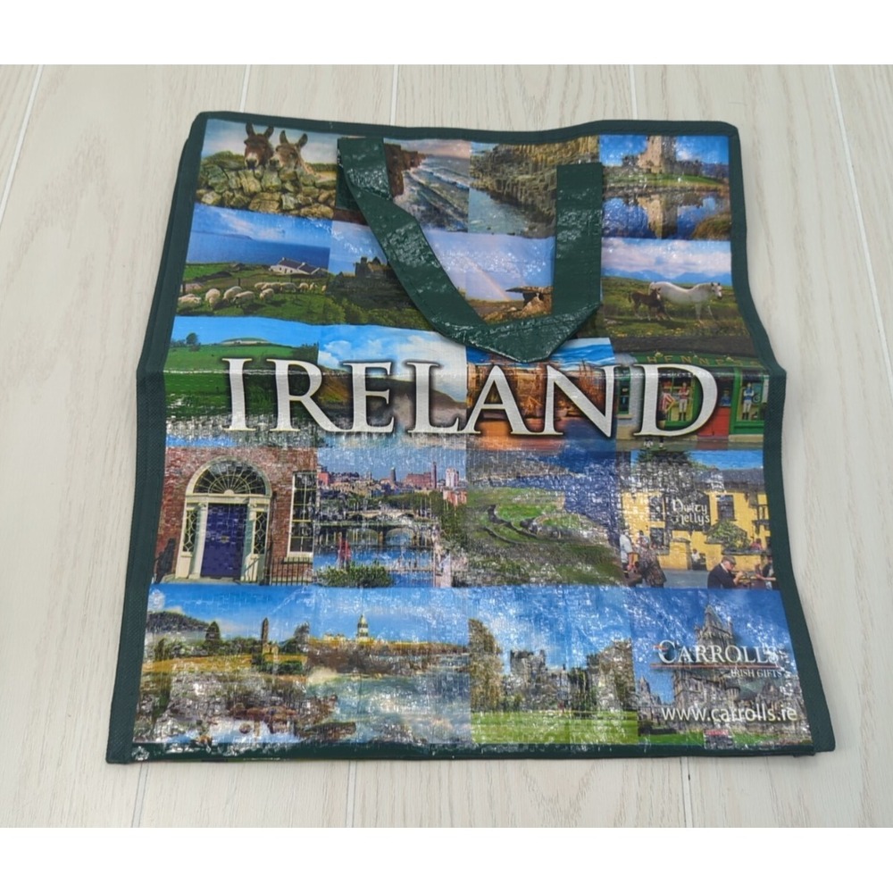 Ireland zippered top‎ plastic coated Shopping Bag Green Carrolls Irish Gifts